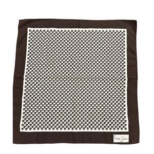 Vintage Pierre Cardin Paris Geometric Wave Print Silk Pocket Square Brown White